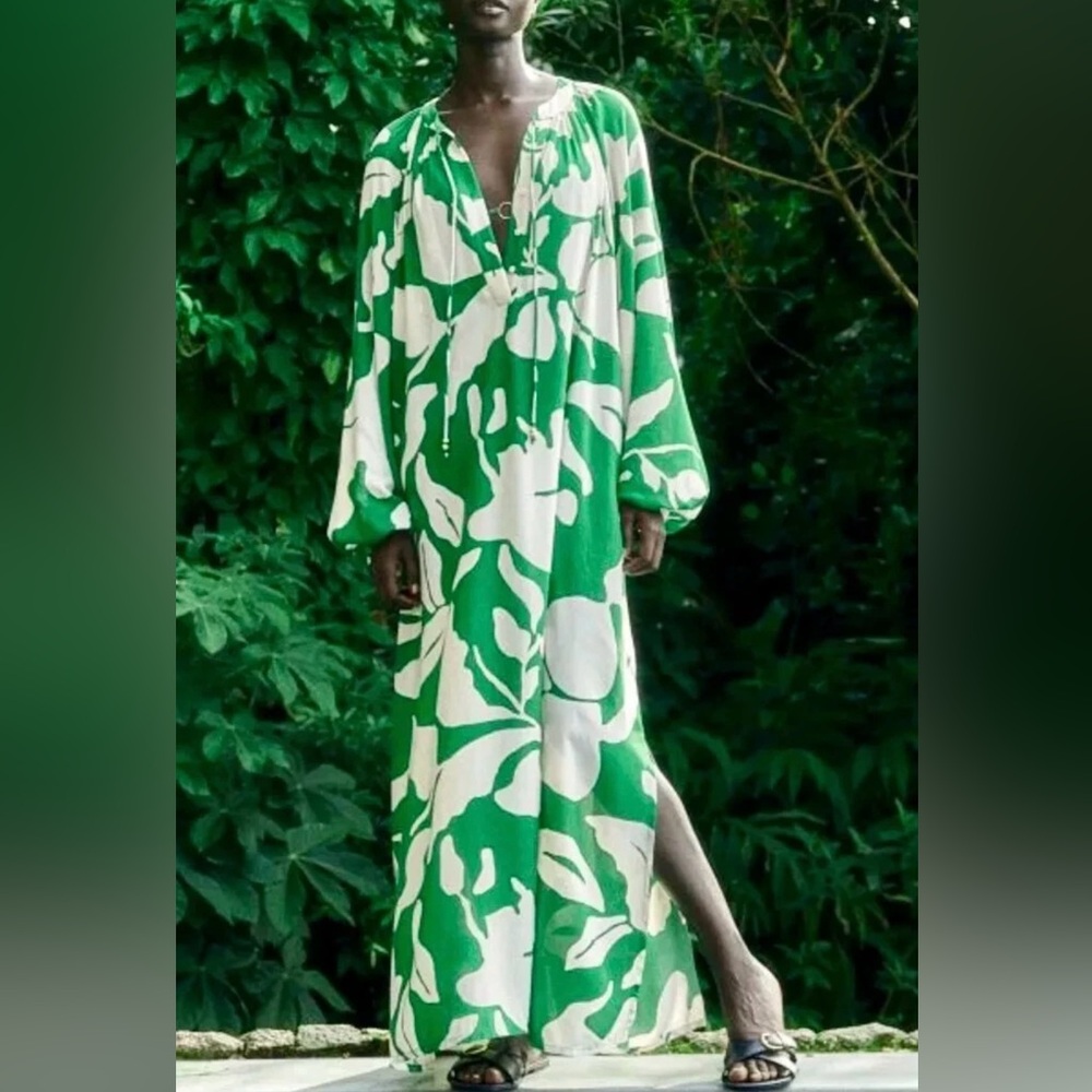 H&M Green floral Maxi Dress M